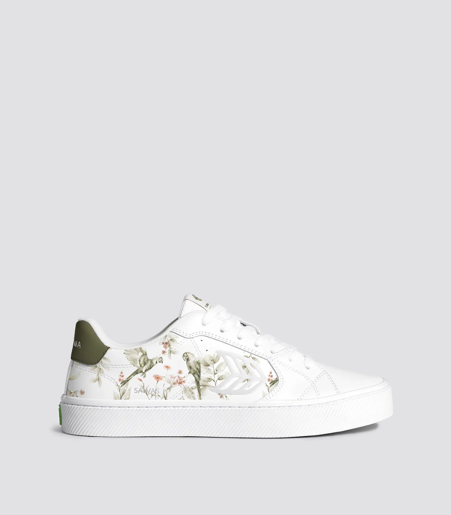 SALVAS Leather White Khaki Parrot Print Women
