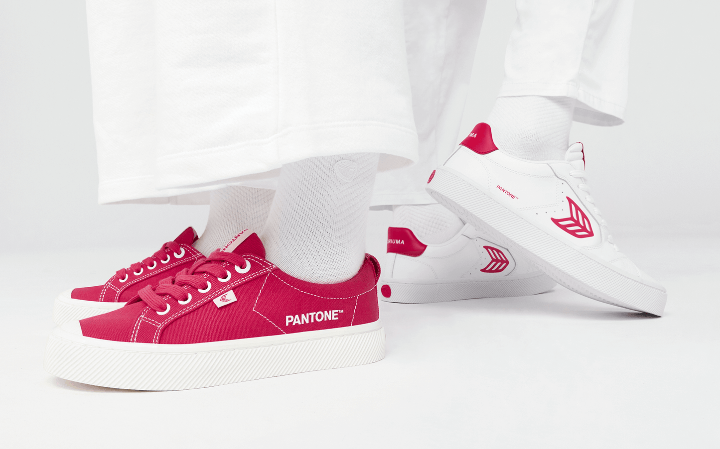 SALVAS Pantone White Leather Viva Magenta Logo Sneaker Women