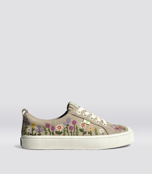 OCA Low Sand Suede Embroidered Flowers Sneaker Women