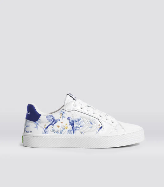 Salvas White Leather Spectrum Blue Parrot Print Sneaker Women